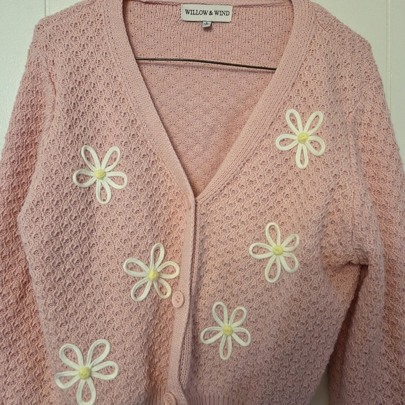 Willow & Wind Knit Pink Daisy Cardigan Sweater Size Large - Picture 2 of 4